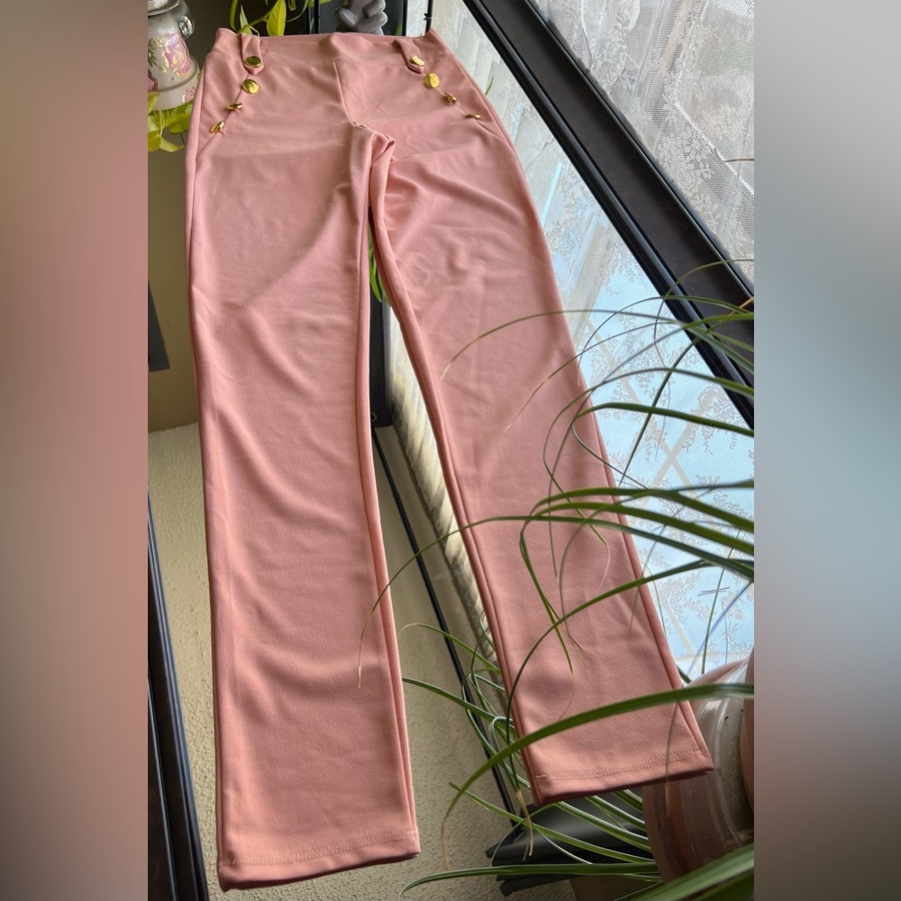 Pink Gold Buttons Pants Medium/Pantalon Rosa con Botones Dorados Mediano